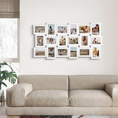 J.M.Deco Collage Picture Frames for Wall Decor, 18-Opening Reunion Family Friends Picture Frame Set, 4x6 Photo Frames Collage for Living Room BedroomWhite
