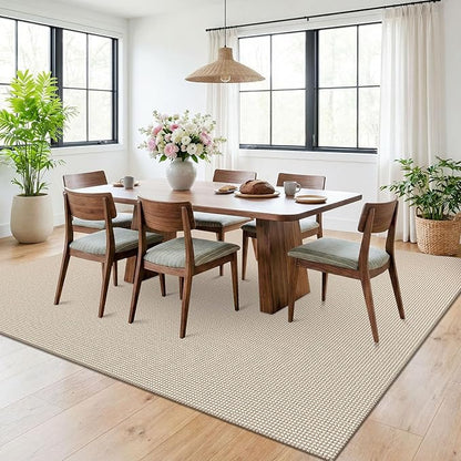 KOZYFLY 6x9 Dining Room Rugs, Washable Area Rug for Living Room, Non Slip Rugs for Bedroom, Braided Floor Carpet for Nursery, Office, Cotton Rug Home Indoor Decor, Ivory/Camel/Brown