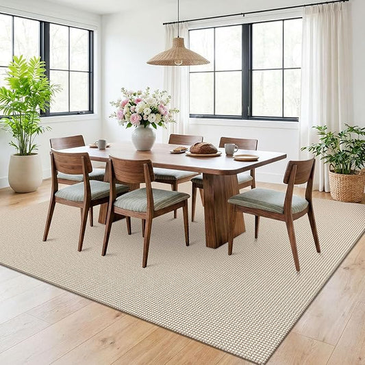 KOZYFLY 6x9 Dining Room Rugs, Washable Area Rug for Living Room, Non Slip Rugs for Bedroom, Braided Floor Carpet for Nursery, Office, Cotton Rug Home Indoor Decor, Ivory/Camel/Brown