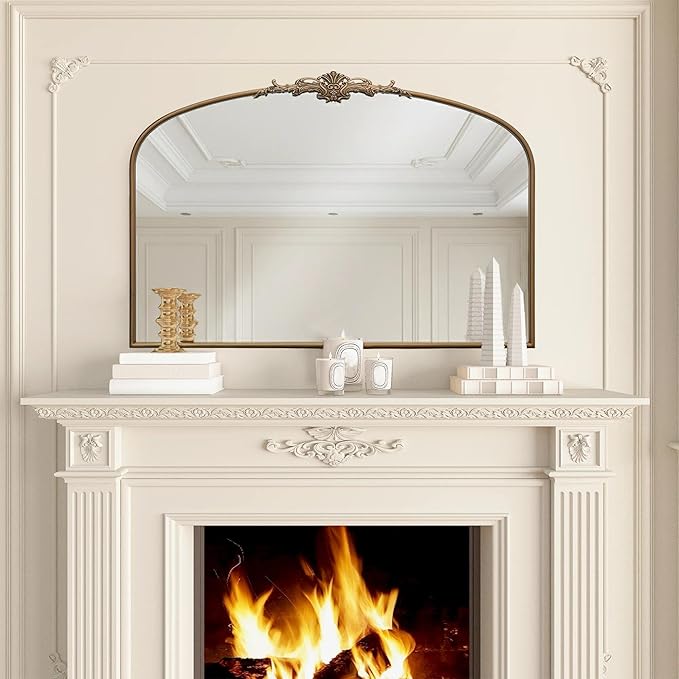 Besdomus Vintage Arched Gold Mirror: 48"x33" French Oversize Gold Antique Vanity Decorative Mirror - Baroque Traditional Ornate for Entryway/Fireplace/Bathroom - Home Decor for Fashion-Conscious