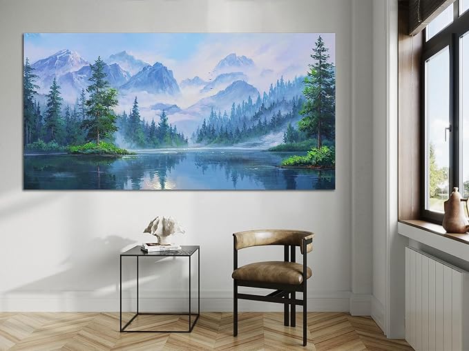 Ardemy Forest Landscape Canvas Painting 48"x24" - Nature Wall Art Picture of Mountain Textured Green Tranquil Artwork Framed Large for Living Room Bedroom Dining Room Home Office Wall Decor