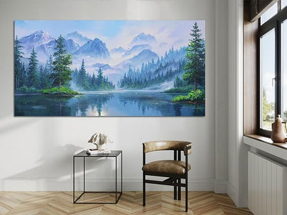 Ardemy Forest Landscape Canvas Painting 48"x24" - Nature Wall Art Picture of Mountain Textured Green Tranquil Artwork Framed Large for Living Room Bedroom Dining Room Home Office Wall Decor