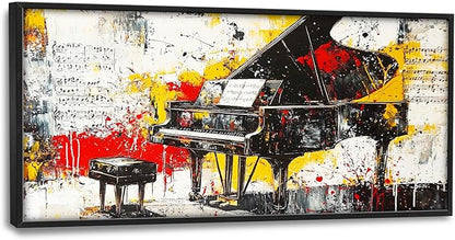 Banksy Piano Large Wall Art for Living Room Abstract Graffiti Music Framed Canvas Decor Musical Notes Prints Painting Pictures Extra Large Vintage Colorful Artwork for Bedroom Classroom Office 30"x60"