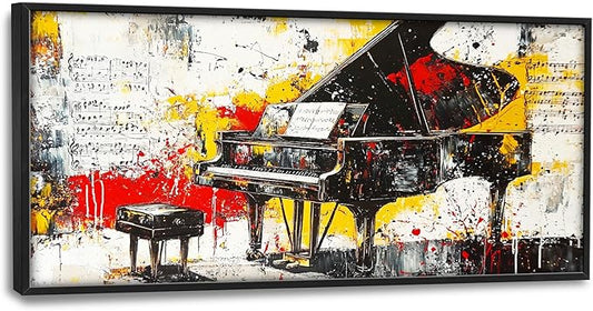 Banksy Piano Large Wall Art for Living Room Abstract Graffiti Music Framed Canvas Decor Musical Notes Prints Painting Pictures Extra Large Vintage Colorful Artwork for Bedroom Classroom Office 30"x60"