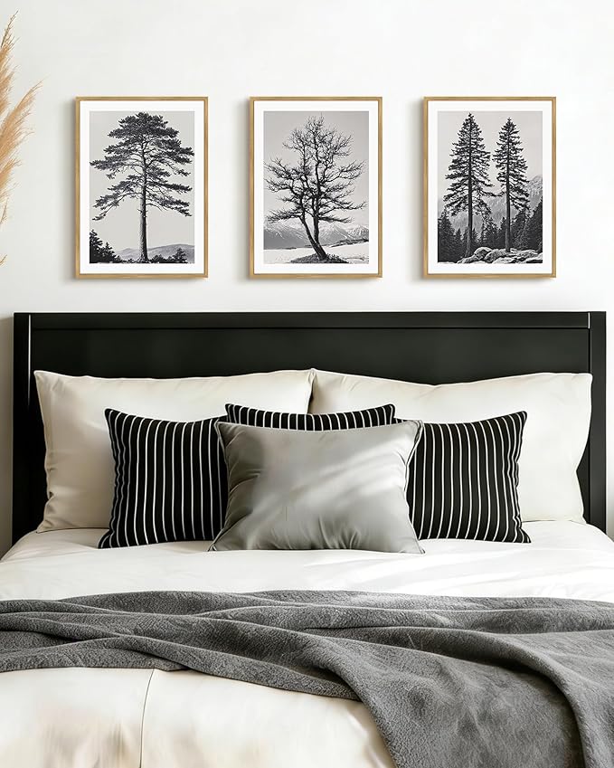 Drsoum Vintage Black Gray Tree Wall Art Framed Antique Retro Forest Prints Modern Rustic Artwork Bedroom Farmhouse Ready to Hang 11x14in Natural Framed