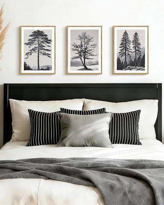 Drsoum Vintage Black Gray Tree Wall Art Framed Antique Retro Forest Prints Modern Rustic Artwork Bedroom Farmhouse Ready to Hang 11x14in Natural Framed