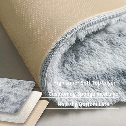 Grey Fluffy 8x10 Large Area Rugs for Bedroom Living Room, Tie-Dye Light Gray Soft Washable Shag Carpet for Kids Room, Nursery, Dorm Decor, Colorful Cute Plush Fuzzy Rugs for Baby Toddler