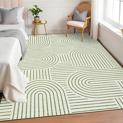 ROYHOME Washable Rug 5x7 Area Rugs for Living Room, Abstract Rug for Bedroom, Soft Rainbow Non Slip Throw Rugs with Rubber Back, Low Pile Stain Resistant Boho Geometric Carpet for Dining Room, Green