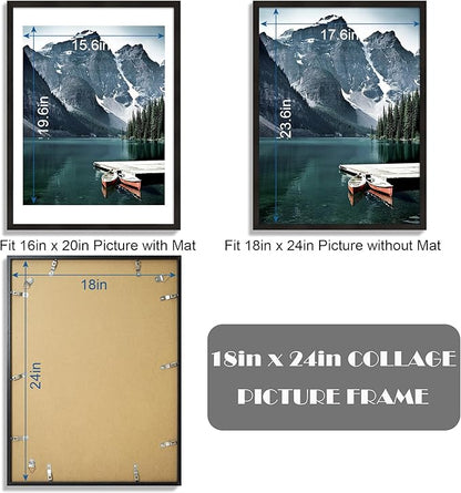 Hongkee 18x24 Frame Set of 3 - Display 16x20 Photo with Mat or 18 x 24 Poster without Mat, Wall Mounting Horizontal and Vertical, Black