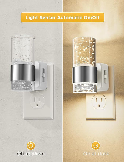 L LOHAS LED Night Light,Dimmable Night Lights Plug into Wall, 2 Pack Acrylic Nightlights with 0-100 LM Adjustable Brightness, 3000K Plug in Night Light with Dusk to Dawn Sensor, for Bathroom Hallway