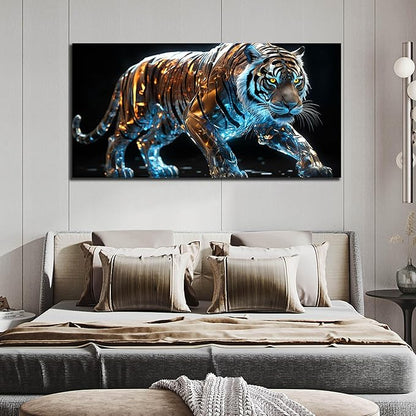 Ouzzlie Tiger Art Wall Decor for Living Room Modern Black Canvas Picture Gold Wall Art for Bedroom Office Large Artwork Print 29" x 59"
