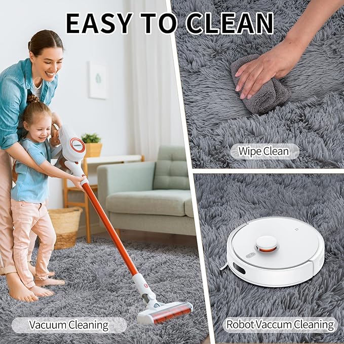 8x10 Area Rugs for Living Room Bedroom, Ultra Soft Fluffy Grey Large Rug Carpet for Bedroom, Upgrade Non-Slip Fuzzy Shag Plush Rugs for Nursery Boys Girls Kids Room Modern Indoor Home Decor