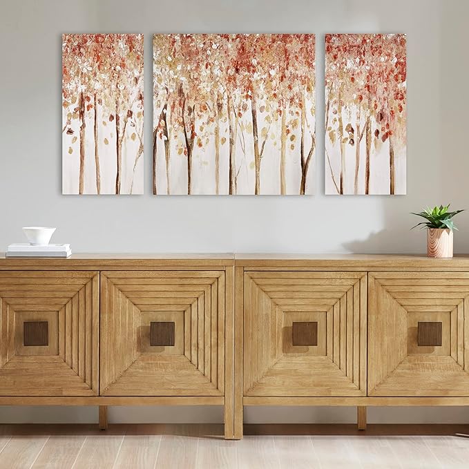 Madison Park Wall Art Living Room Décor - Scenery Triptych Canvas Home Accent Modern Dining Bathroom Decoration, Ready to Hang Painting for Bedroom, Multi-Sizes, Autumn Forest 3 Piece
