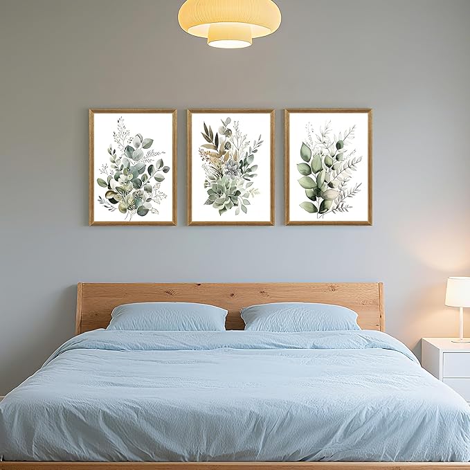 FYLDPSB 3 PCS Framed Watercolor Floral Canvas Wall Art, Boho Sage Green Wildflower Wall Decor, Modern Flowers and plants Painting Print for Bedroom Living Room Bathroom Decorations 24''L x 16''W