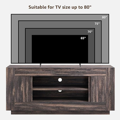 OKD Modern 70" TV Stand, Entertainment Center for TVs Up to 80", Media Console with Large Open Storage & Side Cabinets, Thick Wood Design for Living Room, Dark Rustic Oak