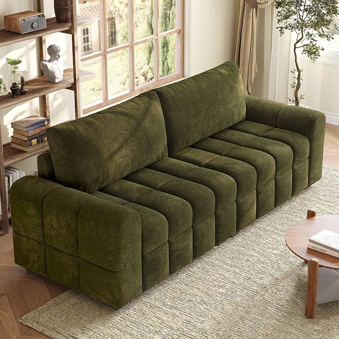 ONBRILL 82" Loveseat Sofa, Modern Chenille Sofa Couch for Living Room, Pull Point Seat Cushion, Easy Assembly, Comfy Love Seat for Small Spaces, Bedroom, Apartment, Green