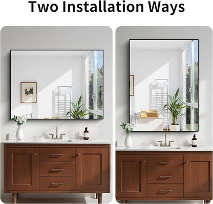 KOCUUY Black Mirror, 48"x36" Rectangle Bathroom Mirror for Over Sink, HD Tempered Glass, Anti-Rust Frame, Modern Design for Bathroom, Bedroom, Living Room, Entryway, Hang Horizontal/Vertical