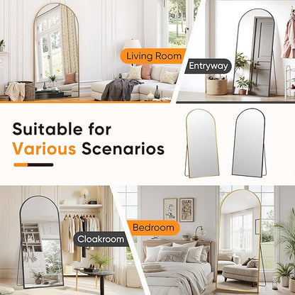 Suidia Full Length Mirror, 58"x19" Floor Standing Mirror Freestanding, Full Body Mirrors with Stand for Bedroom, Hanging Mounted for Living Room Cloakroom, Gold, Arched Style