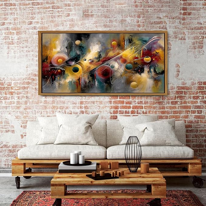 Colorful Wall Art Framed Abstract Lines Wall Decor Modern Artwork Prints for Living Room Minimalist Golden Gray Geometric Circle Aesthetic Poster Artwork Office Kitchen Bedroom Home Decorations 30x57.8"