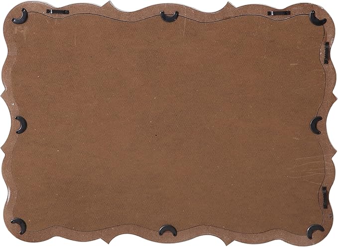 Rustic Scalloped Wall Mirror Decorative 24 X 18 Inch, Hanging Distressed White Wavy Wooden Frame Farmhouse Rectangular Mirrors for Wall Decor Living Room Bathroom, Horizontal or Vertical