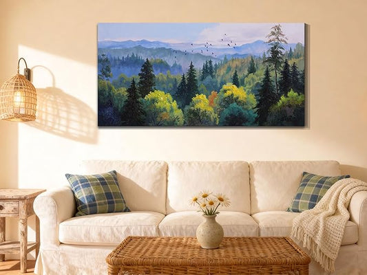 Ardemy Forest Landscape Canvas Painting 40"x20" - Nature Wall Art Picture of Mountain Textured Green Tranquil Artwork Framed Large for Living Room Bedroom Dining Room Home Office Wall Decor