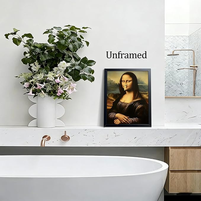 XYHYRA Funny Mona Lisa Bathroom Wall Art, Mona Lisa with Clothespin Nose Painting Print, Vintage Humorous Restroom Wall Decor Canvas Poster for Toilet Bathroom Home Decor 8x10 Inch Unframed