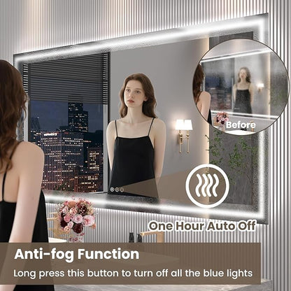 Snowdool 88"X38" LED Bathroom Mirror with Front Lights and Backlit, Anti-Fog, Dimmable, Shatter-Proof Tempered Glass, Lighted Bathroom Vanity Mirror for Wall with 3 Colors, Memory Function