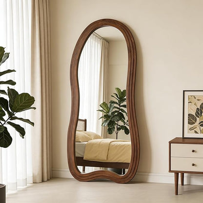 Large Irregular Floor Mirror, 67"x31.5" Organic Floor Mirrors with Triple Layer Solid Wood Frame, Premium Asymmetrical Full Body Mirror for Living Room Entryway Bedroom, Leaning/Hanging