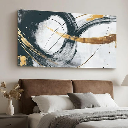 Iallbin Abstract Canvas Wall Art, Large Wall Art for Living Room, for Wall Modern Paintings Wall Decor Living Room (Abstract, Black and Grey, 58L x 29W)