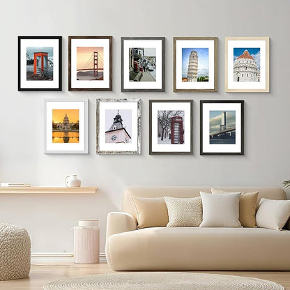 SESEAT 8x10 Picture Frame Set of 10, Display Pictures 5x7 with Mat or 8x10 Prints without Mat, Wall Mounting or Tabletop, Mix Multi Color
