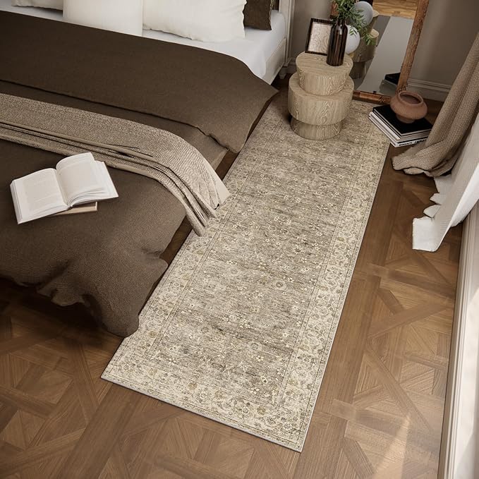 Washable Kitchen Rug Runners for Hallways: 2'6"x8' Bedroom Runner Rug Non Slip Low-Pile Stain Resistant Soft Indoor Floor Carpet Runner for Indoor Entryway Hallways Kitchen Laundry Room Farmhouse