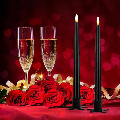 CVHOMEDECO. Flameless Taper Candles with 10-Key Remote, Battery Operated Led Flickering 3D Wick Window Candles Real Wax Finished Home Christmas Party Decor 0.78 x 11 Inch, Pack of 2, Black