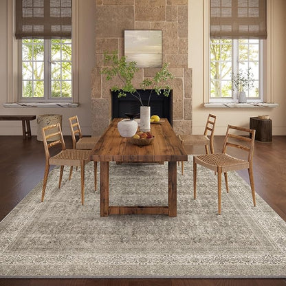 Washable Area Rugs for Living Room: 5x7 Bedroom Rug Boho Vintage Area Rug Stain Resistant Non Slip Low Pile Lightweight Soft Carpets for Dining Room Kitchen Nursery Kids Room Farmhouse