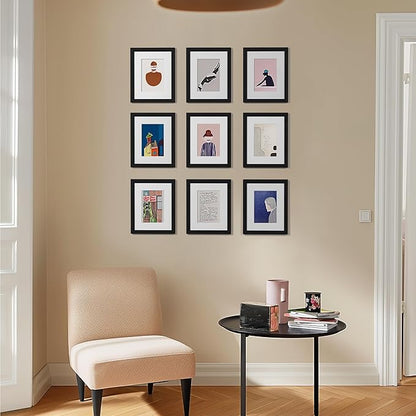 eletecpro 8x10 Picture Frames Set of 9 Classic Gallery Wall Frame Set, Displays 5x7 with Mat or 8x10 No Mat, Picture Frames Collage Wall Decor, Black Frames for Home Decor