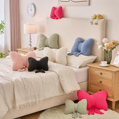 Bow Pillow, Decorative Throw Pillows with Soft Plush, Bow Throw Pillow for Couch Bed, Home Decor Bow Shaped Pillow for Bedroom Living Room (Pink, 16 Inches)