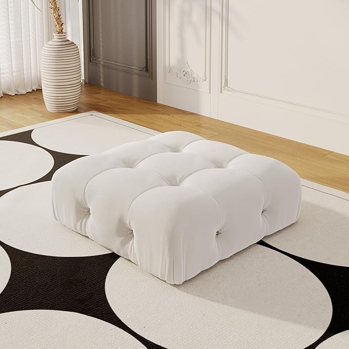 Modular Sectional Couches for Living Room, Modern Luxury Velvet Bubble Couch with Reversible Chaise Ottoman, Deep Seat Cloud Sectional Sofa (Ottoman, Beige)
