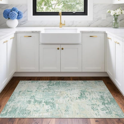 ROYHOME Modern Abstract 2x3 Area Rug Non Slip Non Shedding Low Pile Stain Resistant Rug for Entryway Kitchen Bedroom,Green