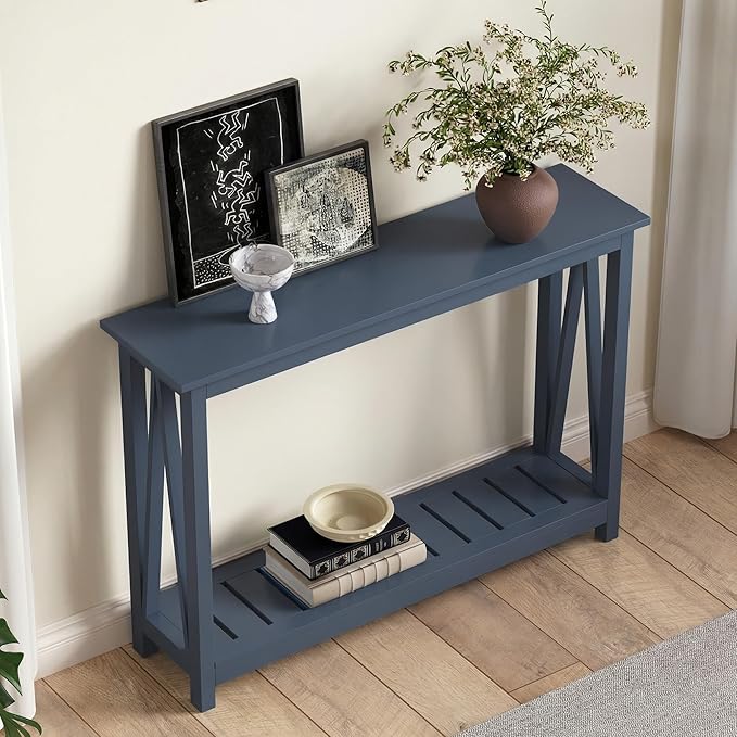 ChooChoo Farmhouse Console Table, Rustic Vintage Narrow Sofa Table for Entryway, Living Room, Hallway, 40 Blue