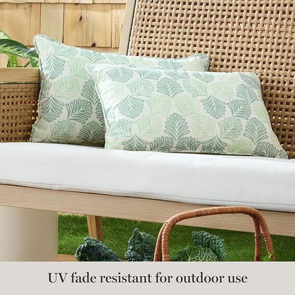 Martha Stewart Modern Banana Leaves Indoor Outdoor Decorative Lumbar Pillow 2-Pack Set, UV Fade Resistant, Water Repellent, Printed Tropical Design, Green, 11"x18"