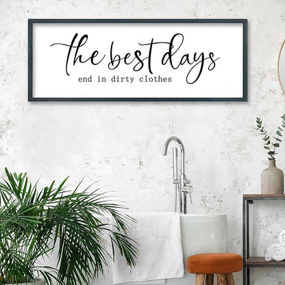 FZMHASLWW Laundry Room Sign Wall Decor 40"×15" The Best Days End In Dirtiest Clothes Large Wood Framed Wall Art Hanging (Black)