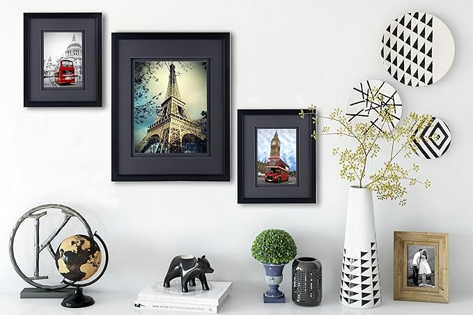 Yaetm 8x10 Double Floating Mat Picture Frame Set of 2, Display Picture 5x7 with black Double Mat, Polished High Definition Real Glass, Tabletop & Wall Mounting Photo Frames, Black