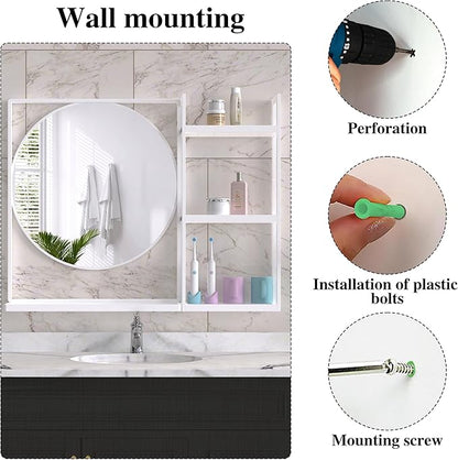 White Metal Framed Bathroom Mirror with Shelf, 31" X 24.4" Rectangular Wall Mounted Bathroom Vanity Mirror, Modern Bathroom Mirror with Storage for Over Sink, Entryway