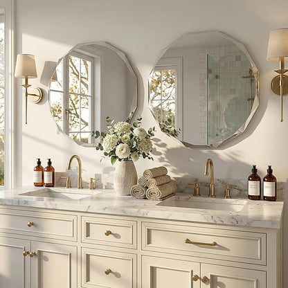 Frameless Round Bathroom Mirror 24x24 Inch with Beveled Edge, Modern Vanity Wall Mirror