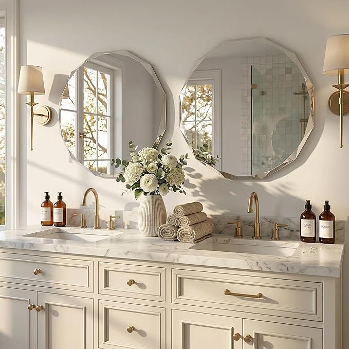 Frameless Round Bathroom Mirror 30x30 Inch with Beveled Edge, Modern Vanity Wall Mirror