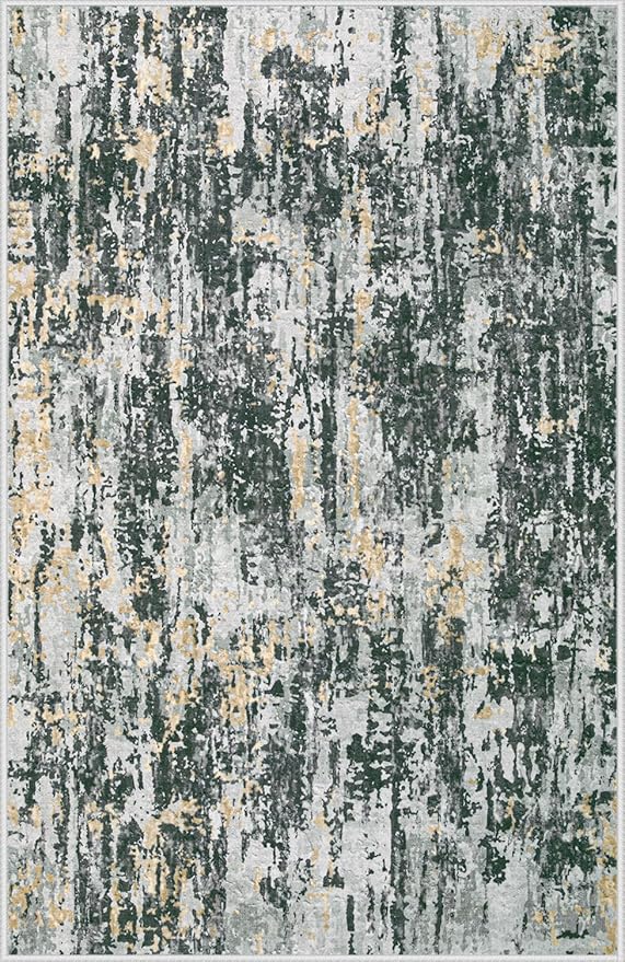 Area Rugs 6x9 Living Room: Washable Rug Modern Abstract Large Rugs Soft Non Slip Neutral Rug Stain Resistant Indoor Carpet for Bedroom Kitchen Dining Room Nursery Home Rugs(Black Grey Gold,6'x9')