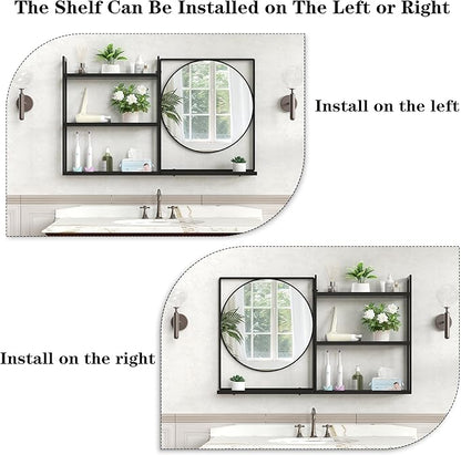 Black Metal Framed Bathroom Mirror with Shelf, 40" X 24.4" Rectangular Wall Mounted Bathroom Vanity Mirror, Modern Bathroom Mirror with Storage for Over Sink, Entryway