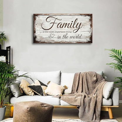Family is Important Quotes Canvas Wall Art for Living Room|Wall Art|Family Prints Signs Framed|Wall Decor|Retro Picture Painting Artwork for Bedroom,Dining Room,Farmhouse,Home Wall Decoration,Ready to Hang 20"x40"