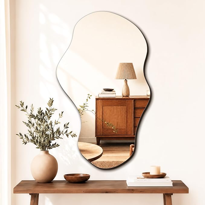 PERFNIQUE Irregular Wall Mirror Asymmetrical Mirror, 43''x24'' Decorative Modern Wall Decor for Bathroom Bedroom Living Room Entryway, Cloud Frameless, Wall Mounted(43''x24'', Cloud)