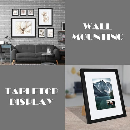 Hongkee 8x10 Black Picture Frames set of 3, Made of Wooden and Glass Photo frame - Displays Picture 5x7 with Mat or 8 x 10 without Mat, Desktop & Wall Collage Frame set