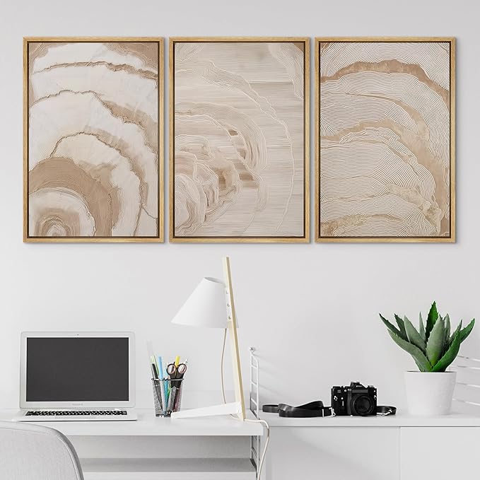 SIGNLEADER Framed Canvas Print Wall Art Set Beige Abstract Wave Neutral Illustrations Minimal Decorative Bohemian Nordic for Living Room, Bedroom, Office - 16"x24"x3 NATURAL